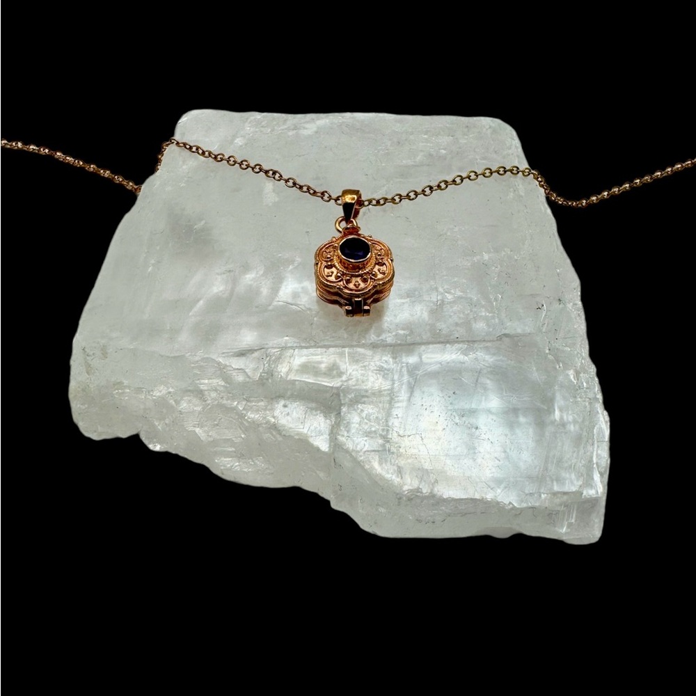 Solid Copper Poison Box Pendant With Faceted Amet… - image 4